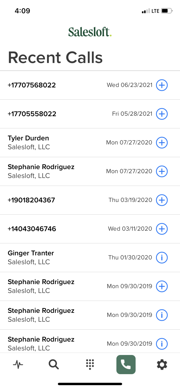 Recent Calls in Salesloft Mobile