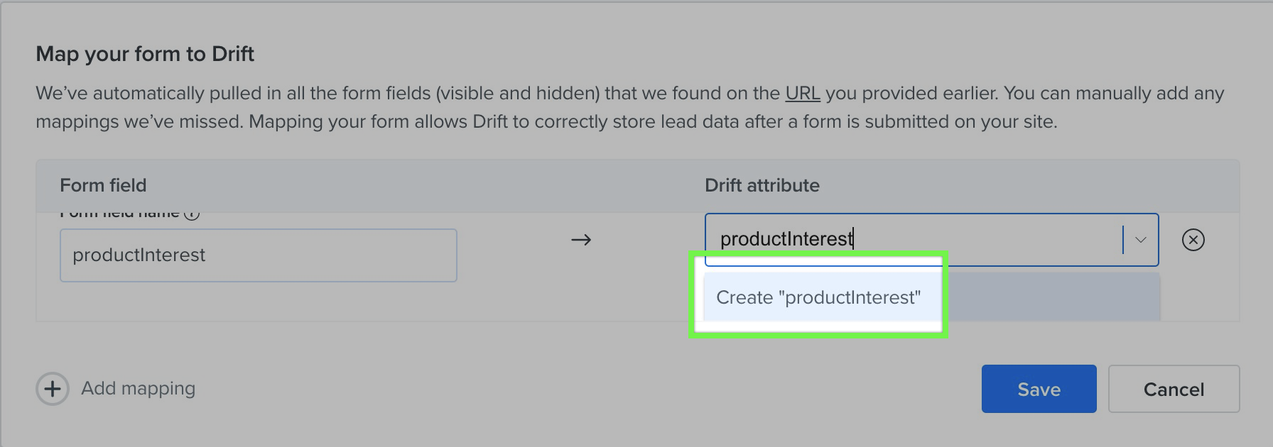 Drift - Step 3: Mapping form fields to Drift attributes