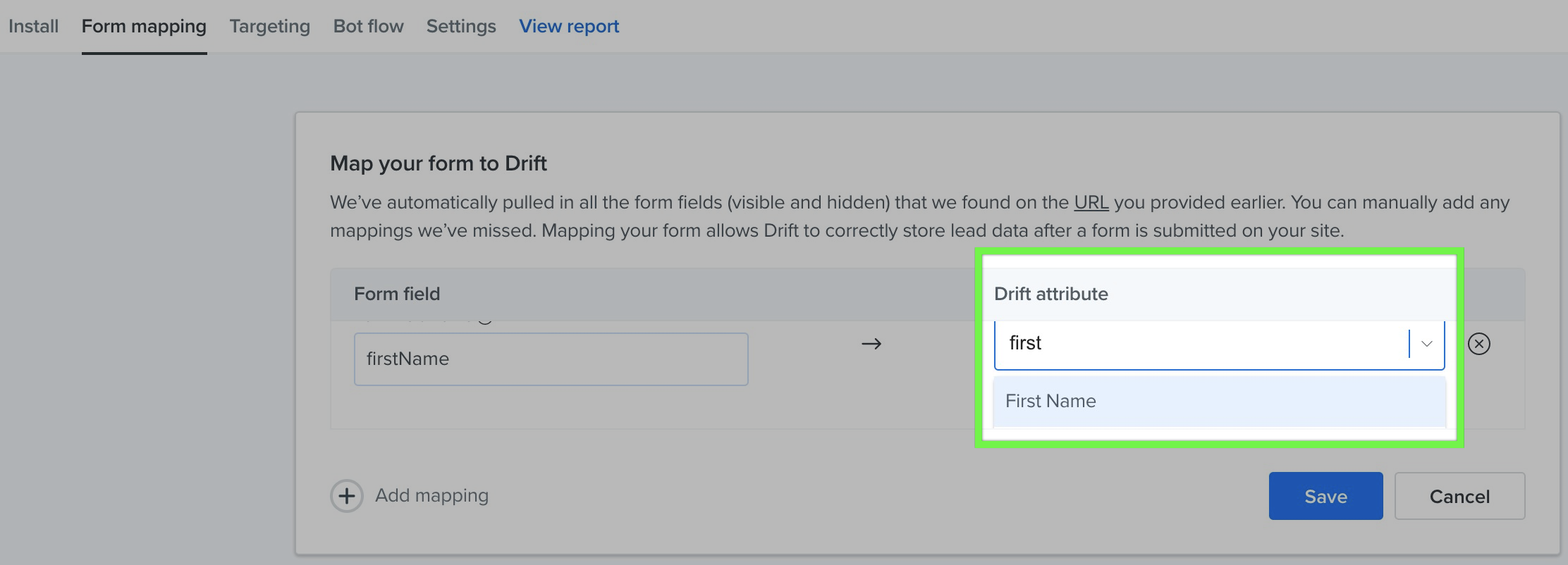 Drift - Step 3: Mapping form fields to Drift attributes