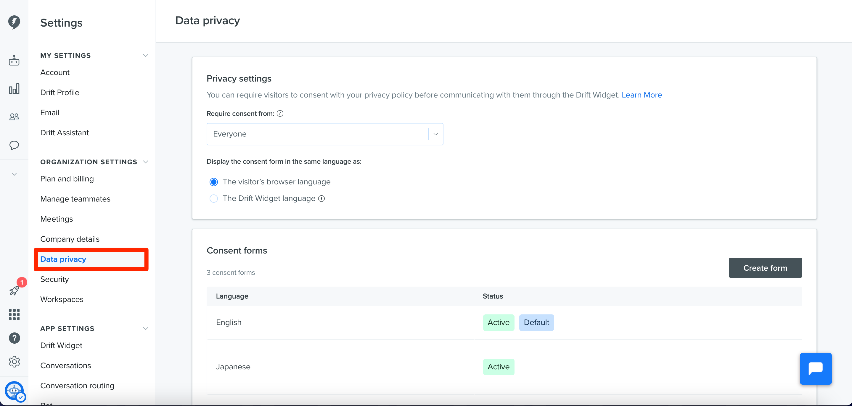 Drift - How to set up Data Privacy Consent and Management (GDPR Compliance)
