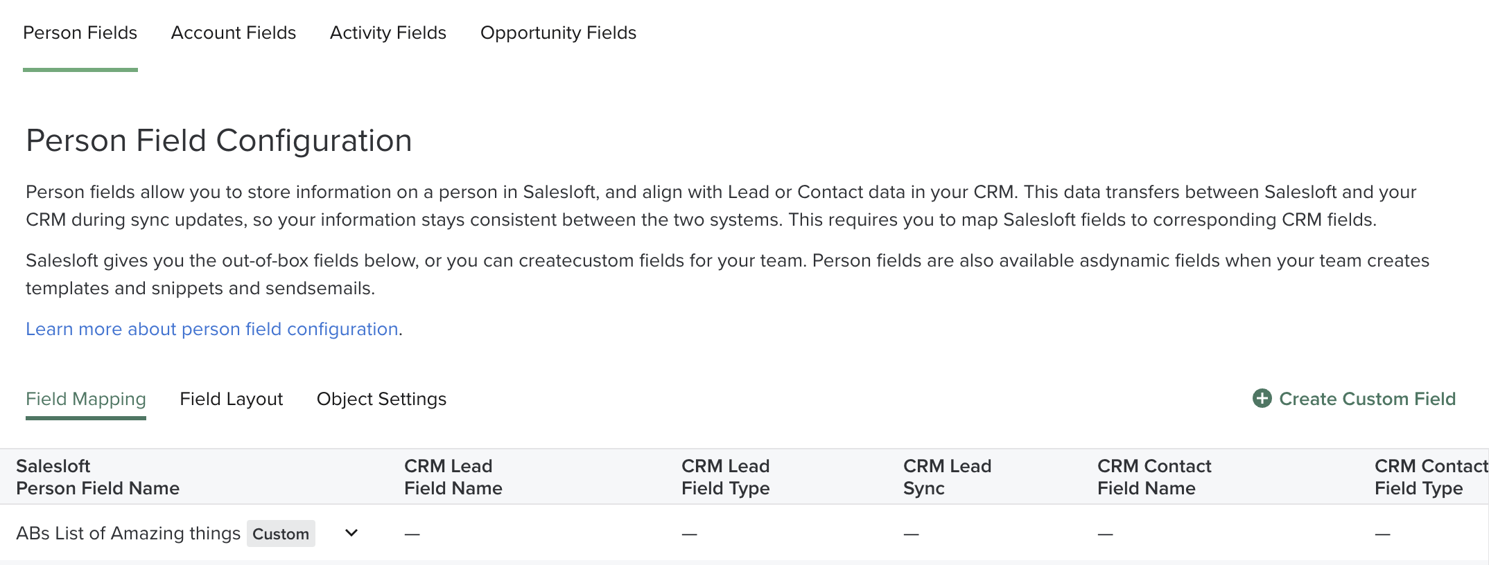 Person Field Configuration