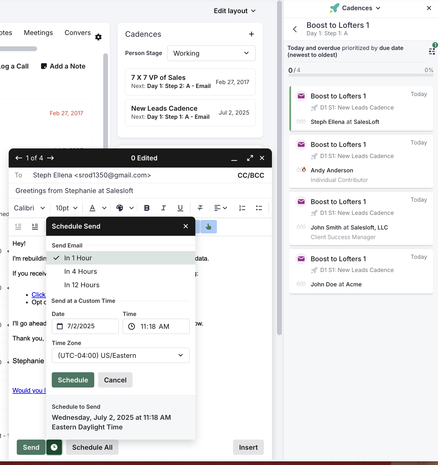 Run an Email Cadence Step