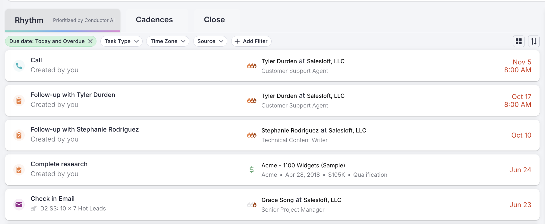 View Upcoming Tasks in Salesloft