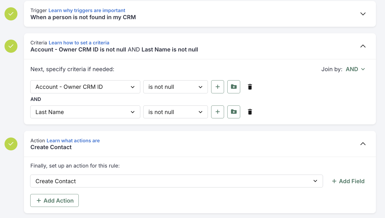 Figure 2: Contact Creation Rule Example
